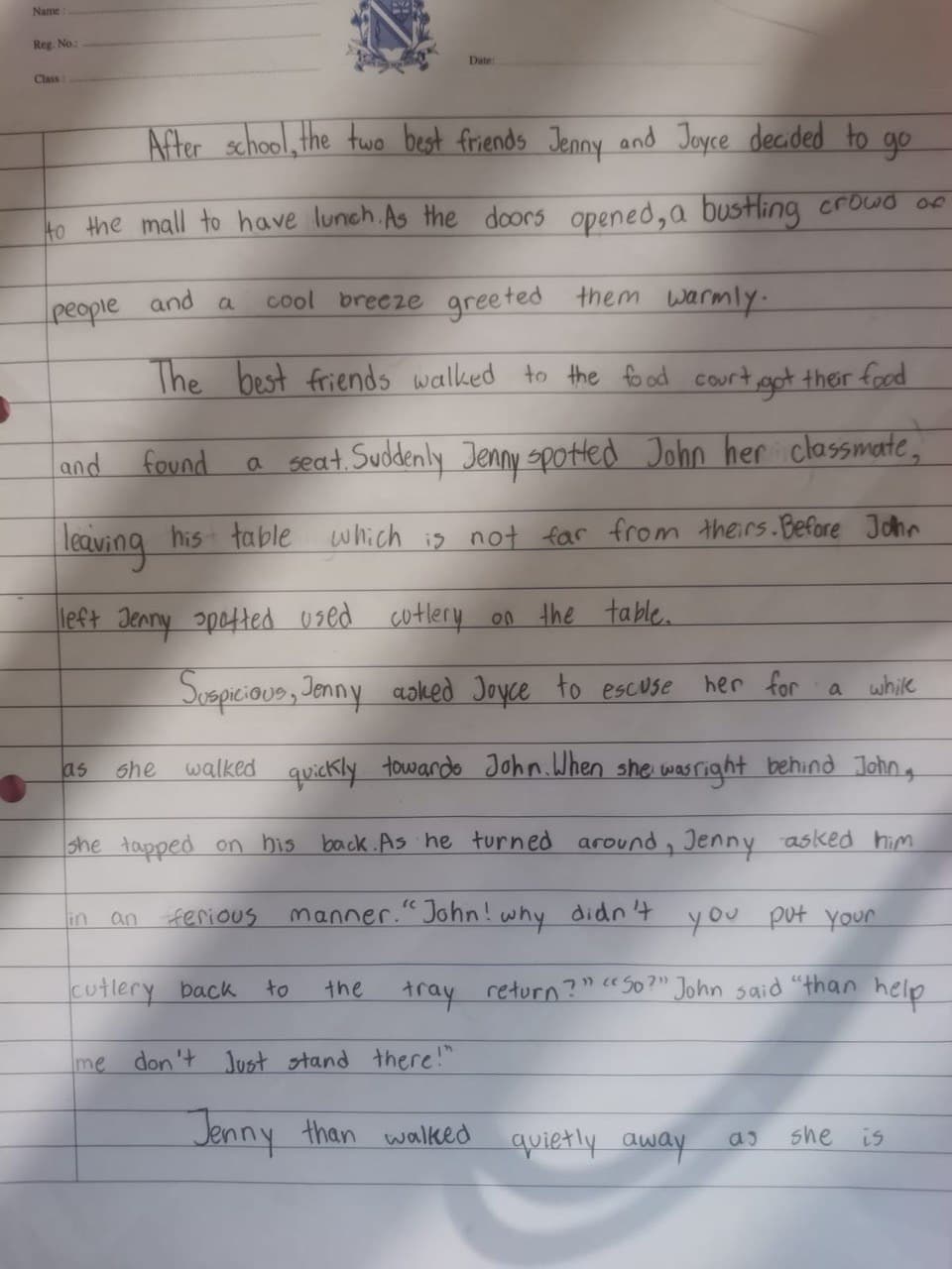 A photo of a child's handwritten composition uploaded for marking